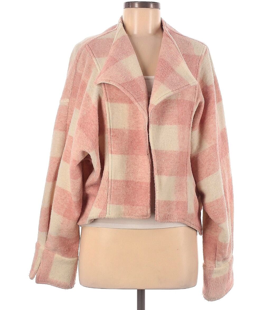 Anthropologie ett:twa Blushed Pink Buffalo Plaid Cropped Jacket | Women's M